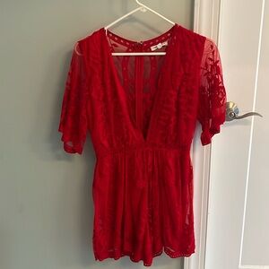 Red lace romper